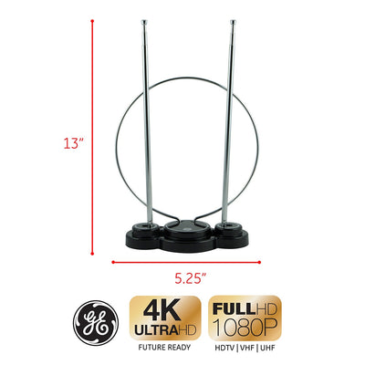 GE Traditional Loop and Rabbit Ears HD Antenna, Black