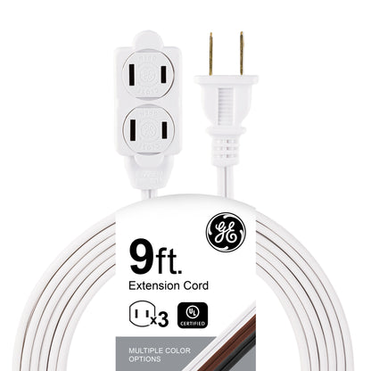 GE 3-Outlet 9ft. Extension Cord with Twist-to-Close Outlets, White