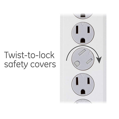 GE 6-Outlet 3ft. Surge Protector with Twist-to-Close Safety Covers, White