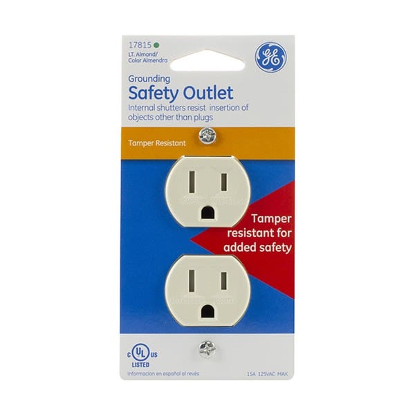 GE Grounding Tamper Resistant Safety Outlet, Light Almond