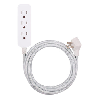 Cordinate 3-Outlet 10ft. Braided Extension Cord, White/Gray