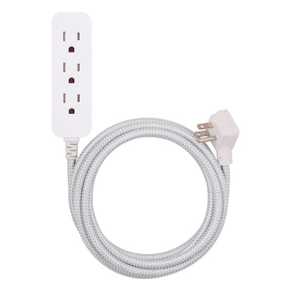 Cordinate 3-Outlet 10ft. Braided Extension Cord, White/Gray