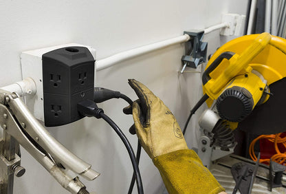 GE 6-Outlet Wall Tap with Resettable Circuit Breaker, 2 Pack, Black