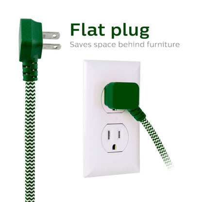 Philips 3-Outlet 8ft. Braided Extension Cord with Flat Plug, Green/White