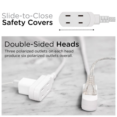Cordinate 3-Outlet 12ft. Dual Split Extension Cord Braided, Indoor, White