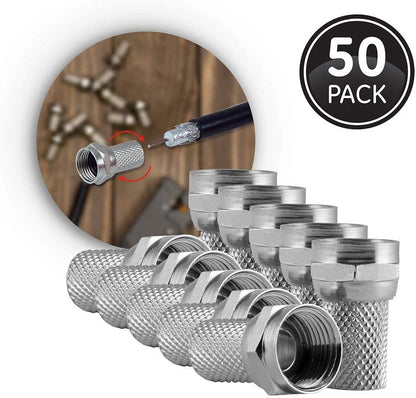 GE RG6 Twist-On F-Type Connectors, 50 Pack, Nickel