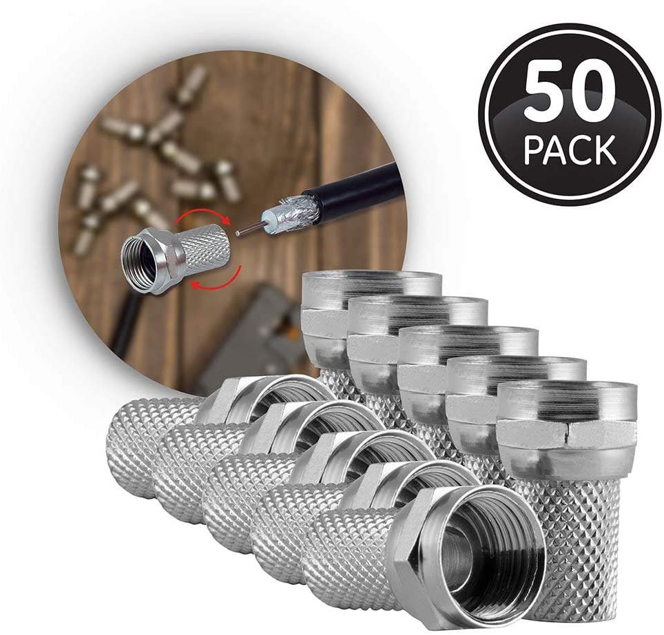GE RG6 Twist-On F-Type Connectors, 50 Pack, Nickel