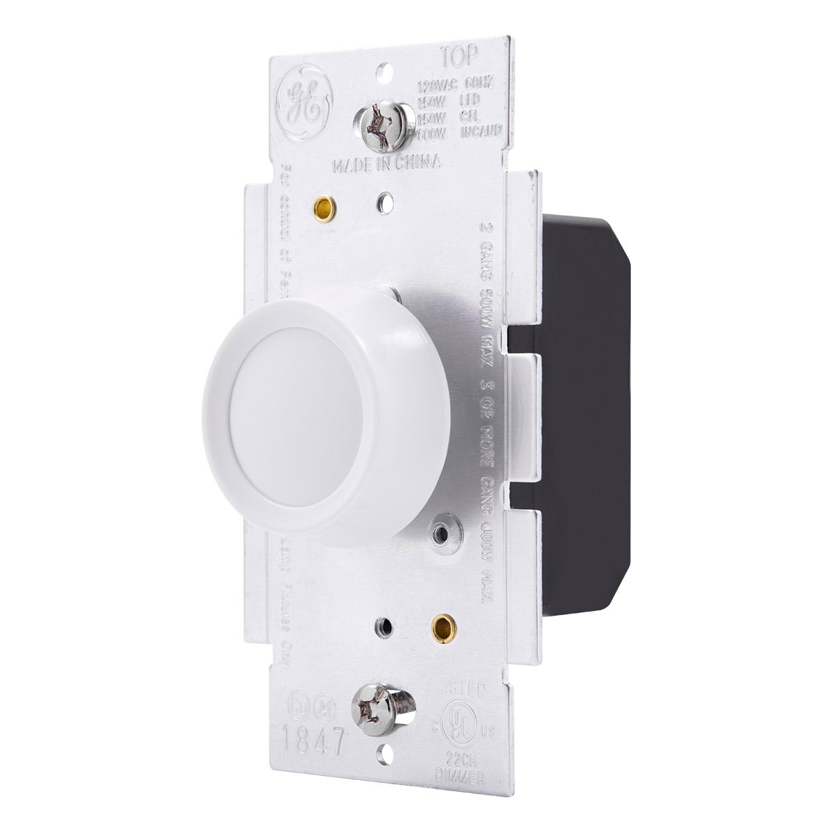 GE Push On/Off Dimmer, White/Almond