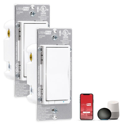 UltraPro WiFi In-Wall Smart Switch With QuickFit™ And SimpleWire™, 2 Pack, White