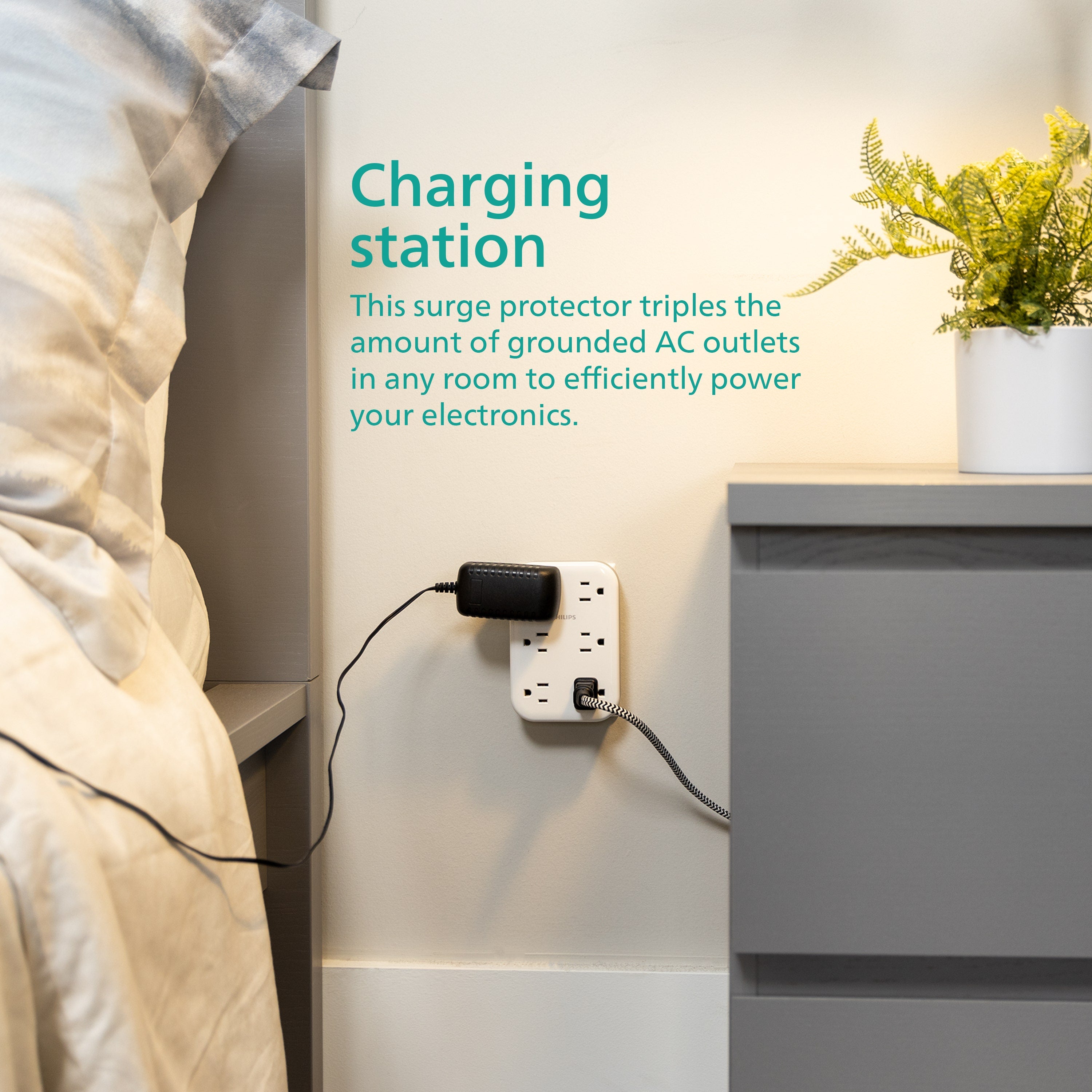 Philips 6-Outlet Wall Tap with Surge Protection and Adapter Spaced Outlets, White