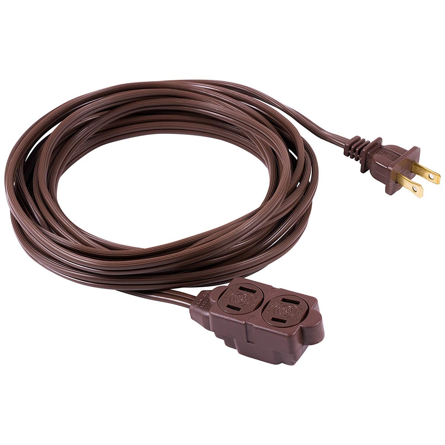 GE 3-Outlet 12ft. Extension Cord with Twist-to-Close Outlets, Brown