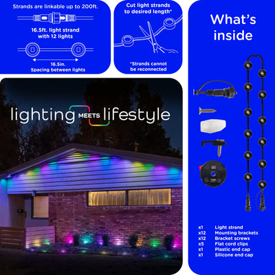 Enbrighten WiFi VIBE Eternity Eave Lights Extension Light Strand, 16.5ft. Black