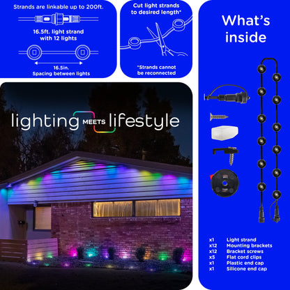 Enbrighten WiFi VIBE Eternity Eave Lights Extension Light Strand, 16.5ft. Black