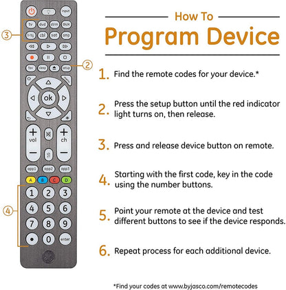 GE 8-Device Backlit Universal Remote, Brushed Graphite