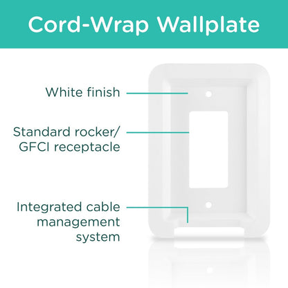 Cordinate Cord-Wrap Single Rocker Light Switch Wall Plate, White