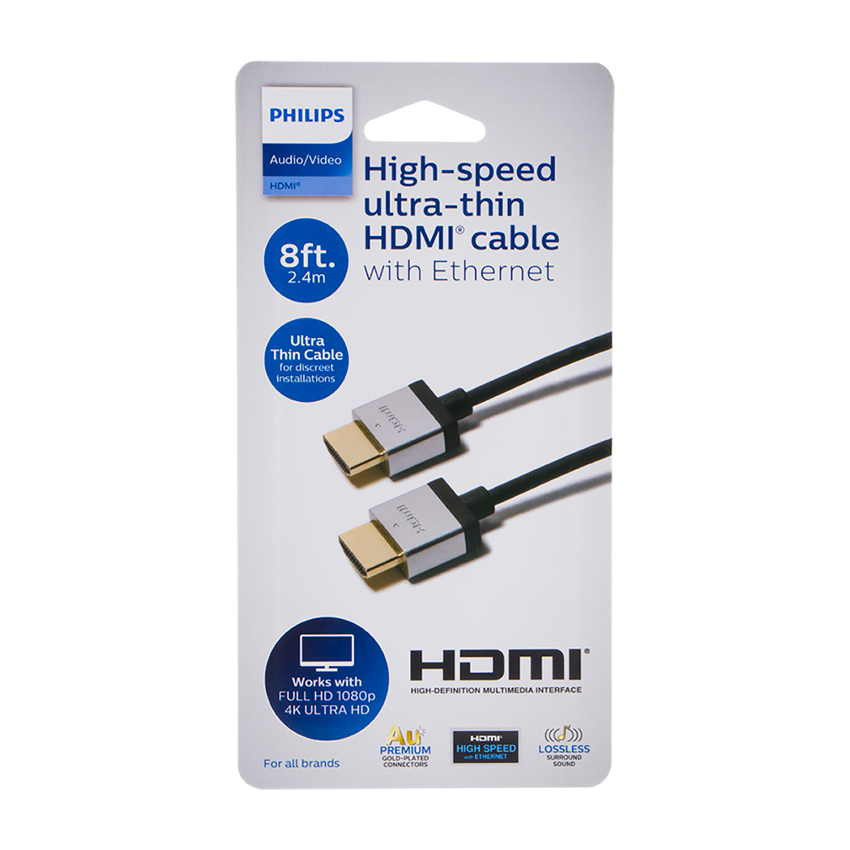Philips 8ft. Ultra-Slim High-Speed HDMI Cable with Ethernet, Black