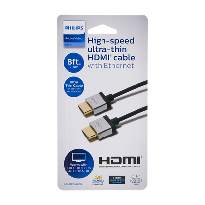 Philips 8ft. Ultra-Slim High-Speed HDMI Cable with Ethernet, Black