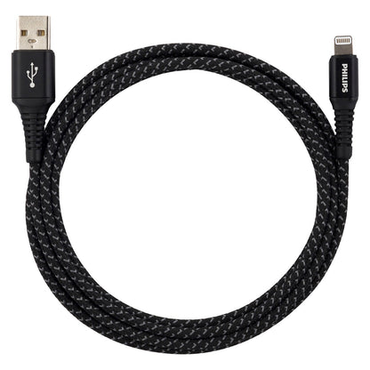 Philips 6ft. USB-A Lightning Charging Cable with Braided Cord, Black/Gray