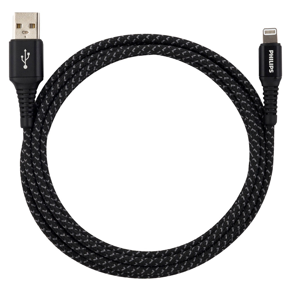 Philips 6ft. USB-A Lightning Charging Cable with Braided Cord, Black/Gray