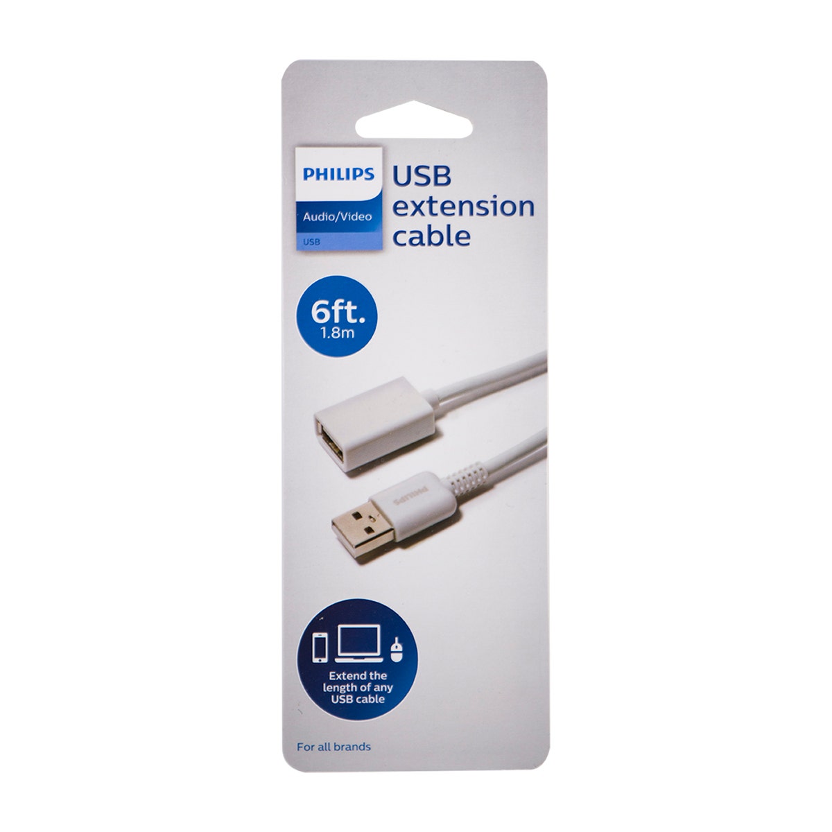 Philips 6ft. USB Charging Extension Cable, White