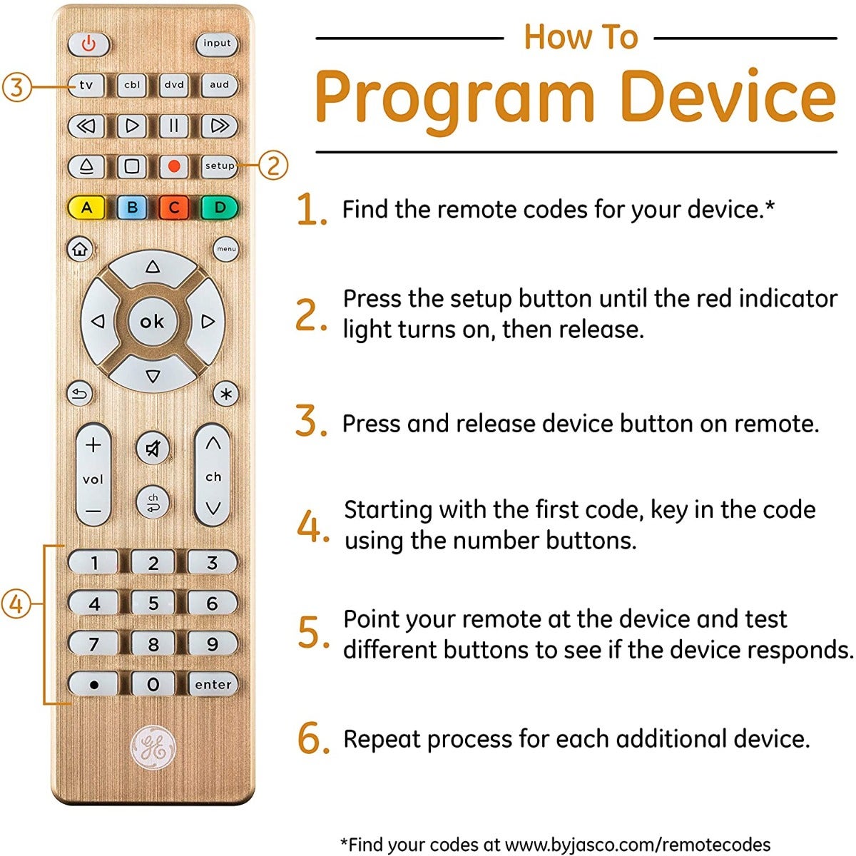 GE 4-Device Backlit Universal Remote, Brushed Gold