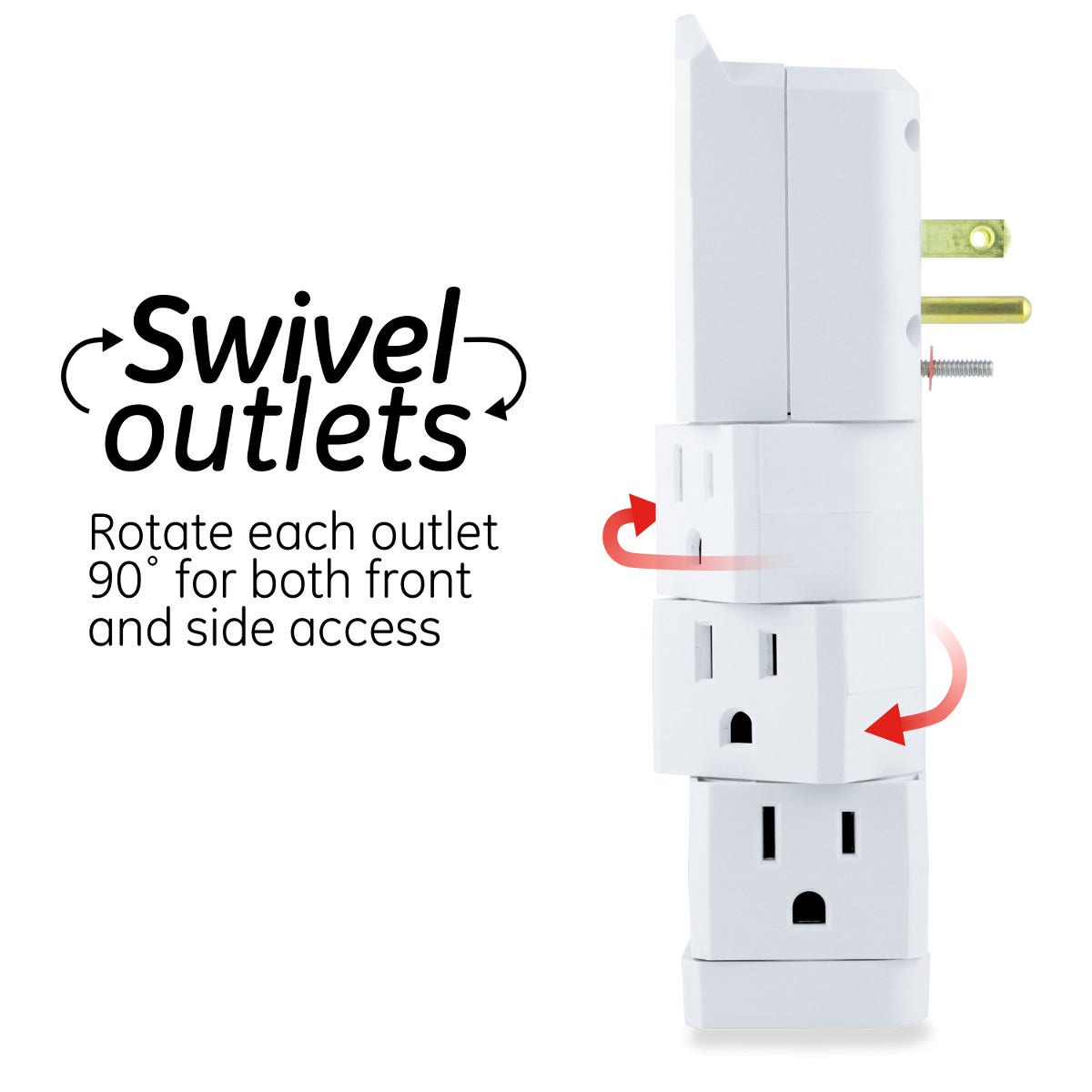 GE 6-Outlet Wall Tap with Surge Protection and Swivel Outlets, White