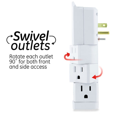 GE 6-Outlet 2-USB Wall Tap with Surge Protection and Swivel Outlets, White