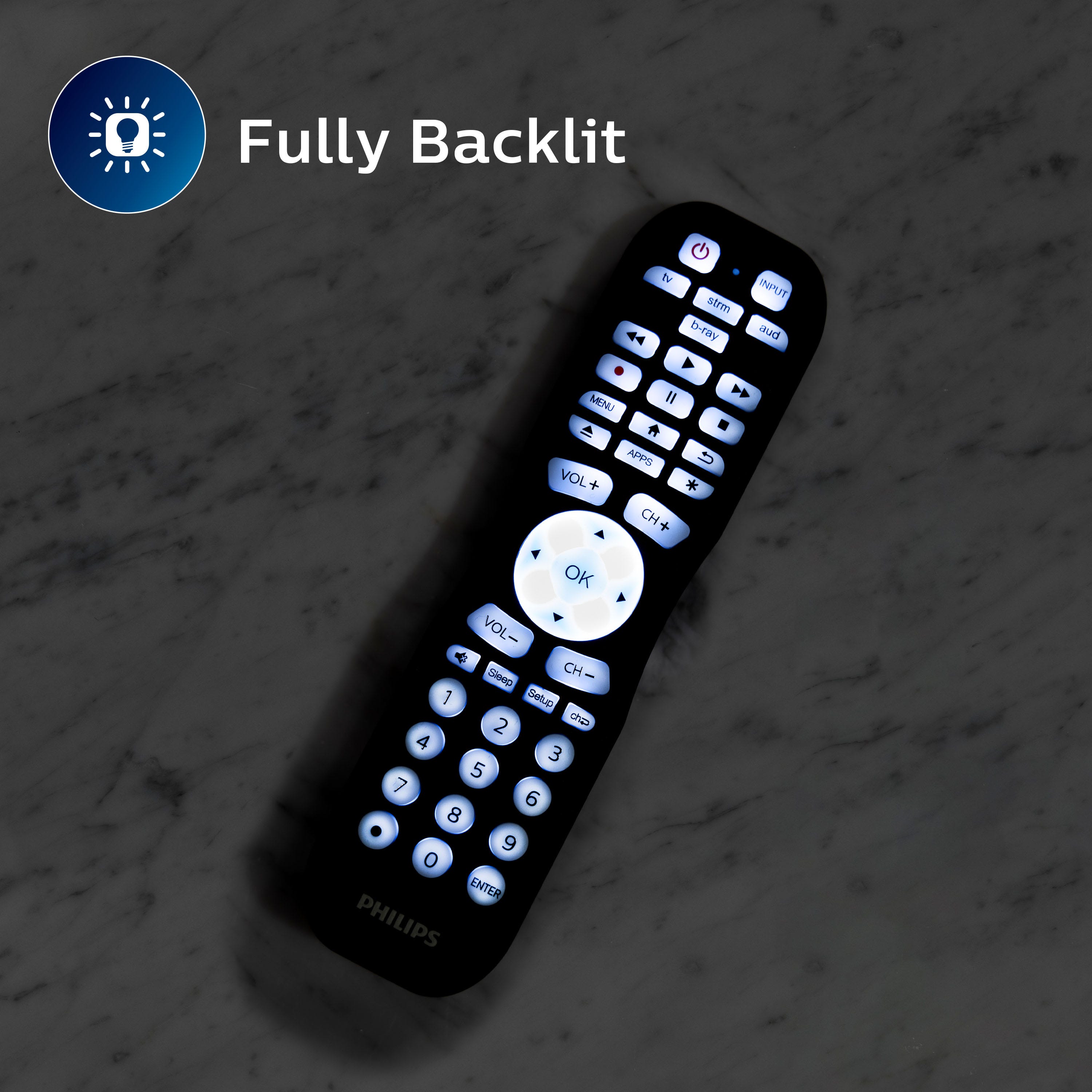 Philips 4-Device Backlit Universal Remote With Find-It Feature, Black