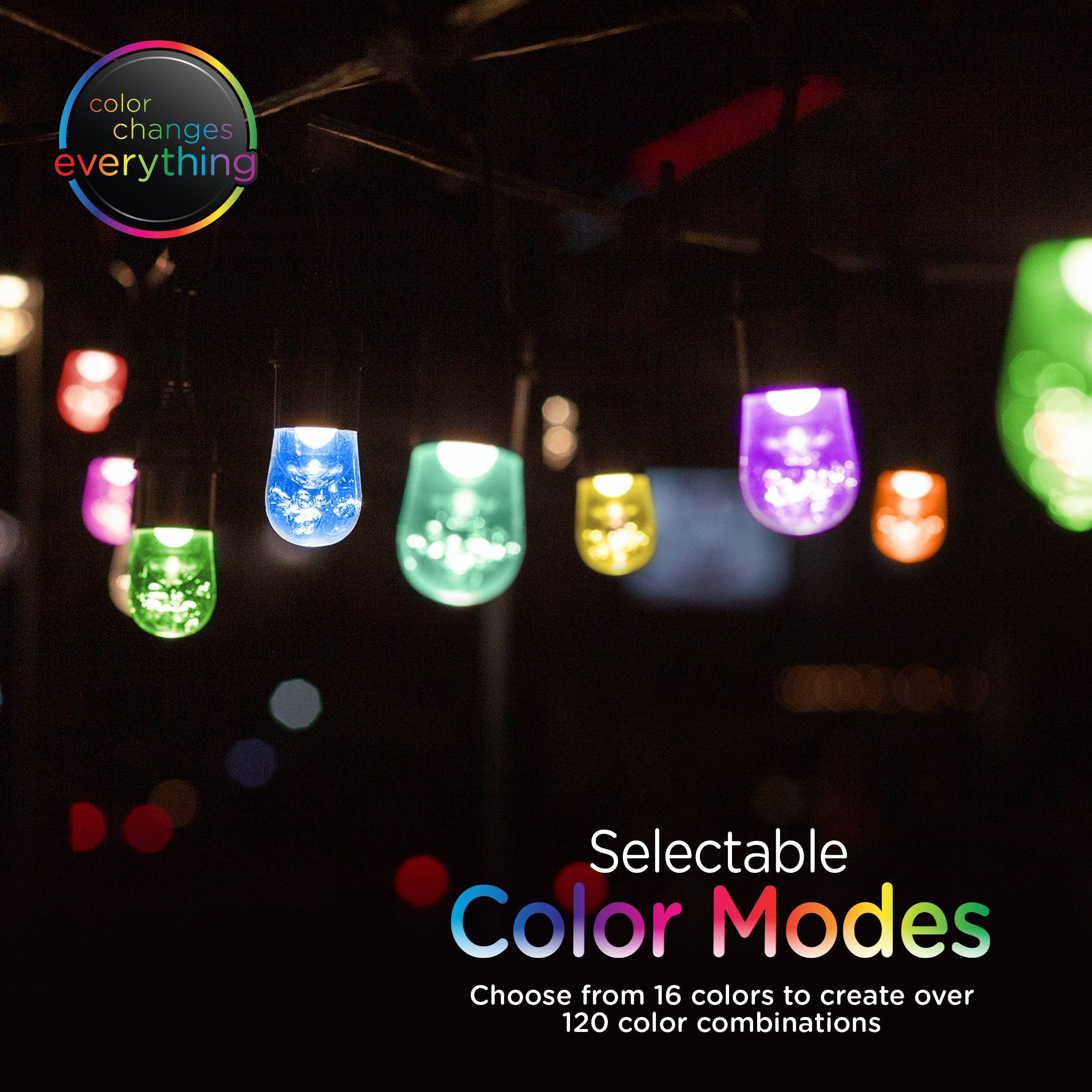 Enbrighten Seasons Color-Changing Classic LED Cafe Lights, 12 Bulbs, 24ft. Black Cord