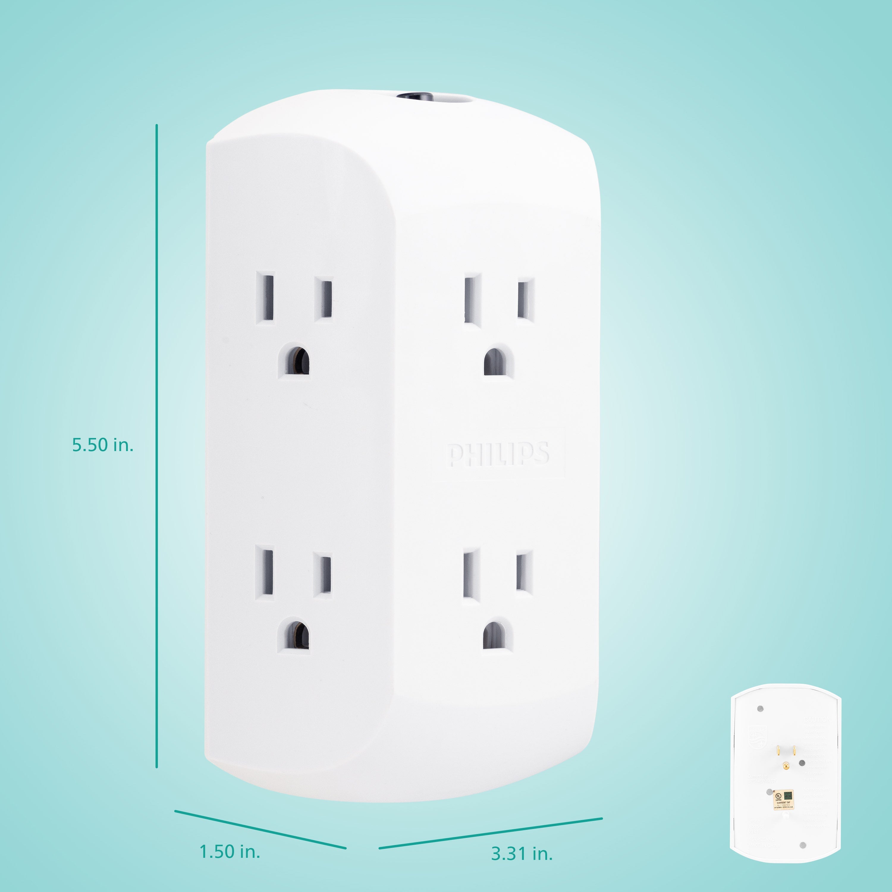 Philips 6-Outlet Wall Tap with Resettable Circuit Breaker, White