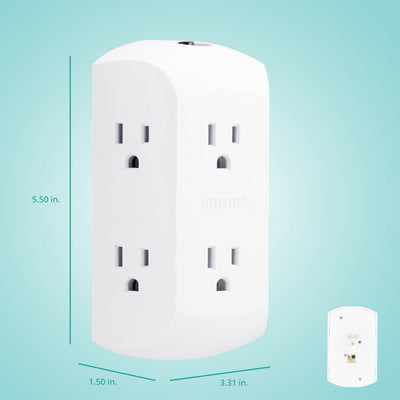 Philips 6-Outlet Wall Tap with Resettable Circuit Breaker, White