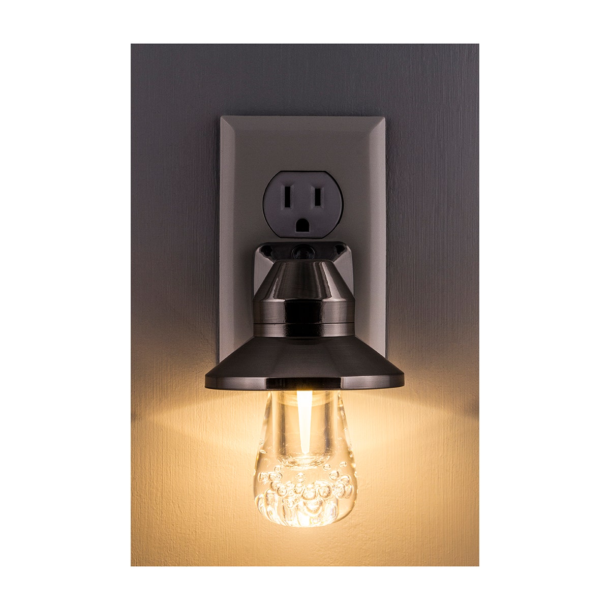 GE Vintage Color-Changing Light Sensing LED Night Light, Brushed Nickel