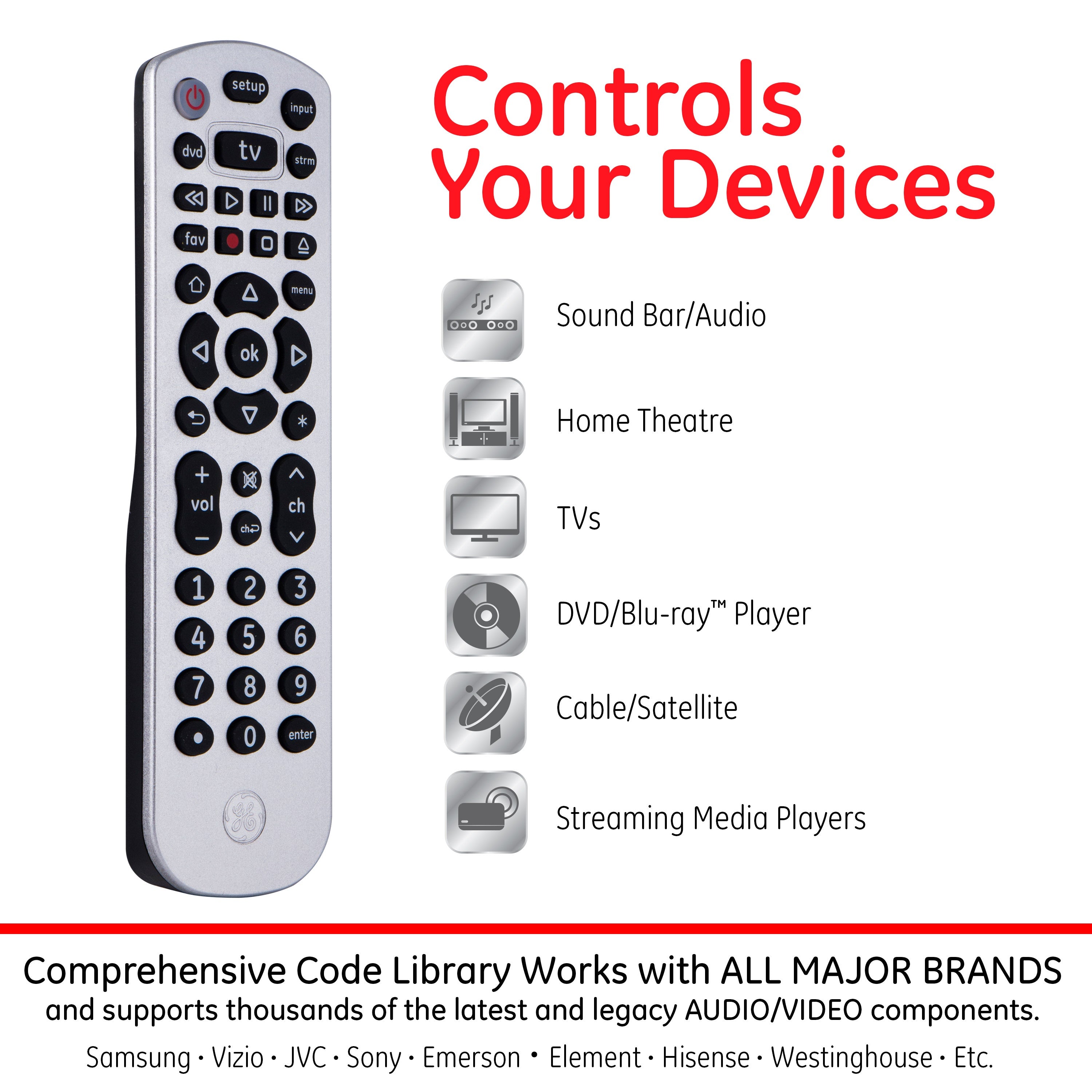 GE 3-Device Universal Remote, Silver