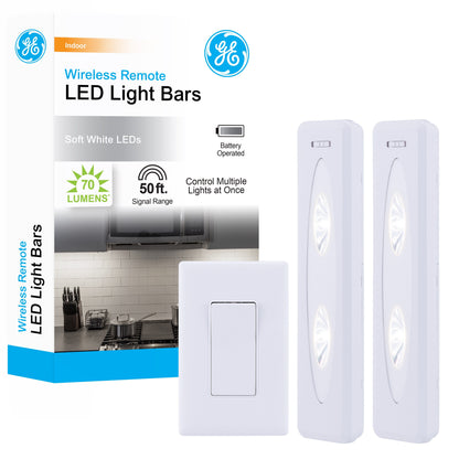 GE Battery Operated LED Light Bars with Remote, White, 2 Pack