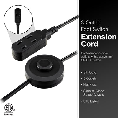 GE 3-Outlet 9ft. Extension Cord with Footswitch, Black
