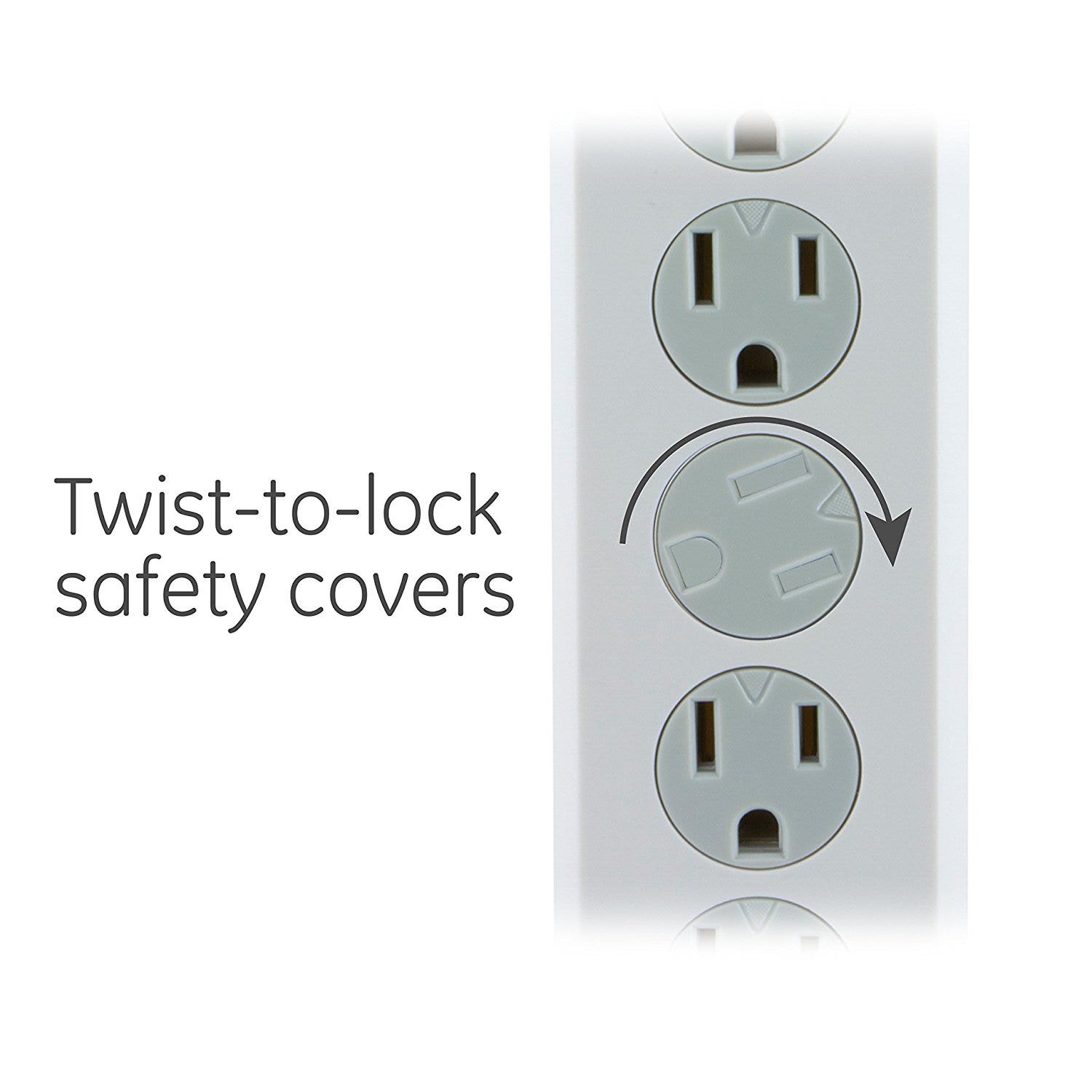 GE 6-Outlet 10ft. Surge Protector With Twist-To-Close Safety Covers, White