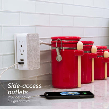 GE 5-Outlet 2-USB Fabric Surge Protector, Gray