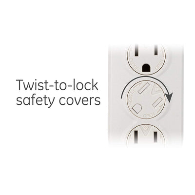 GE 6-Outlet 3ft. Power Strip with Twist-to-Close Safety Covers, White