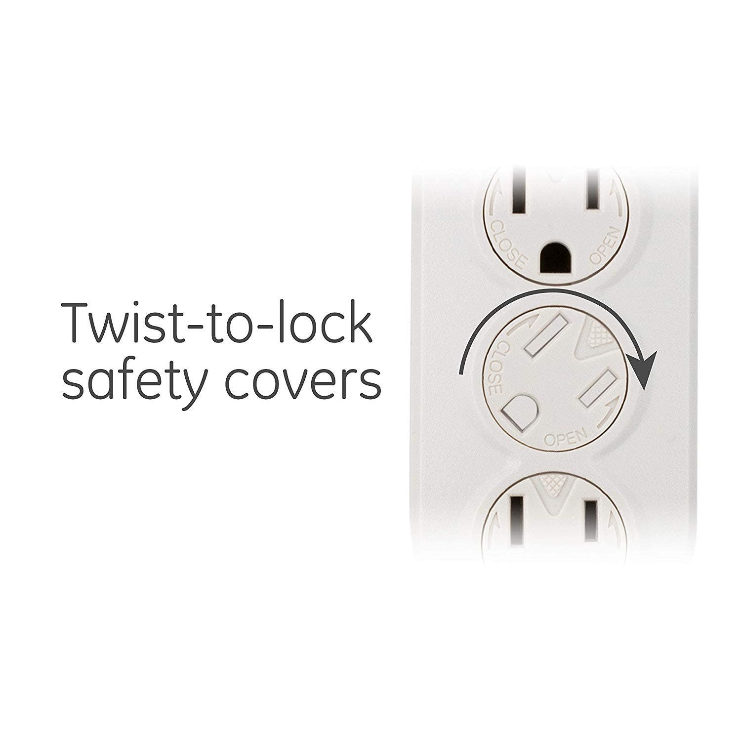 GE 6-Outlet 9ft. Power Strip with Twist-to-Close Safety Covers, White