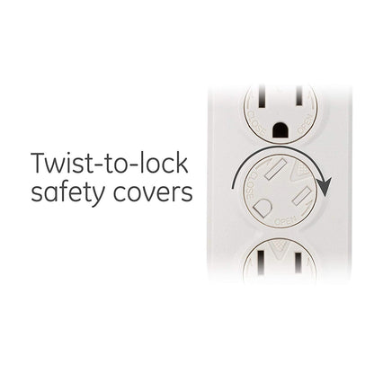 GE 6-Outlet 9ft. Power Strip with Twist-to-Close Safety Covers, White