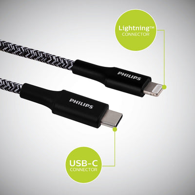 Philips 6in. USB-C to Lightning Charging Cable with Braided Cord, Black