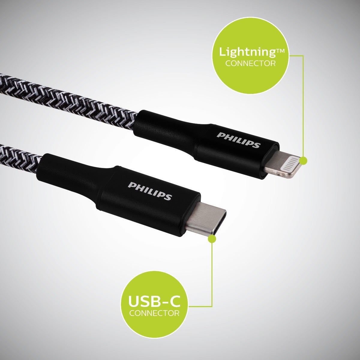 Philips 6ft. USB-C to Lightning Charging Cable with Braided Cord, 2 Pack, Black