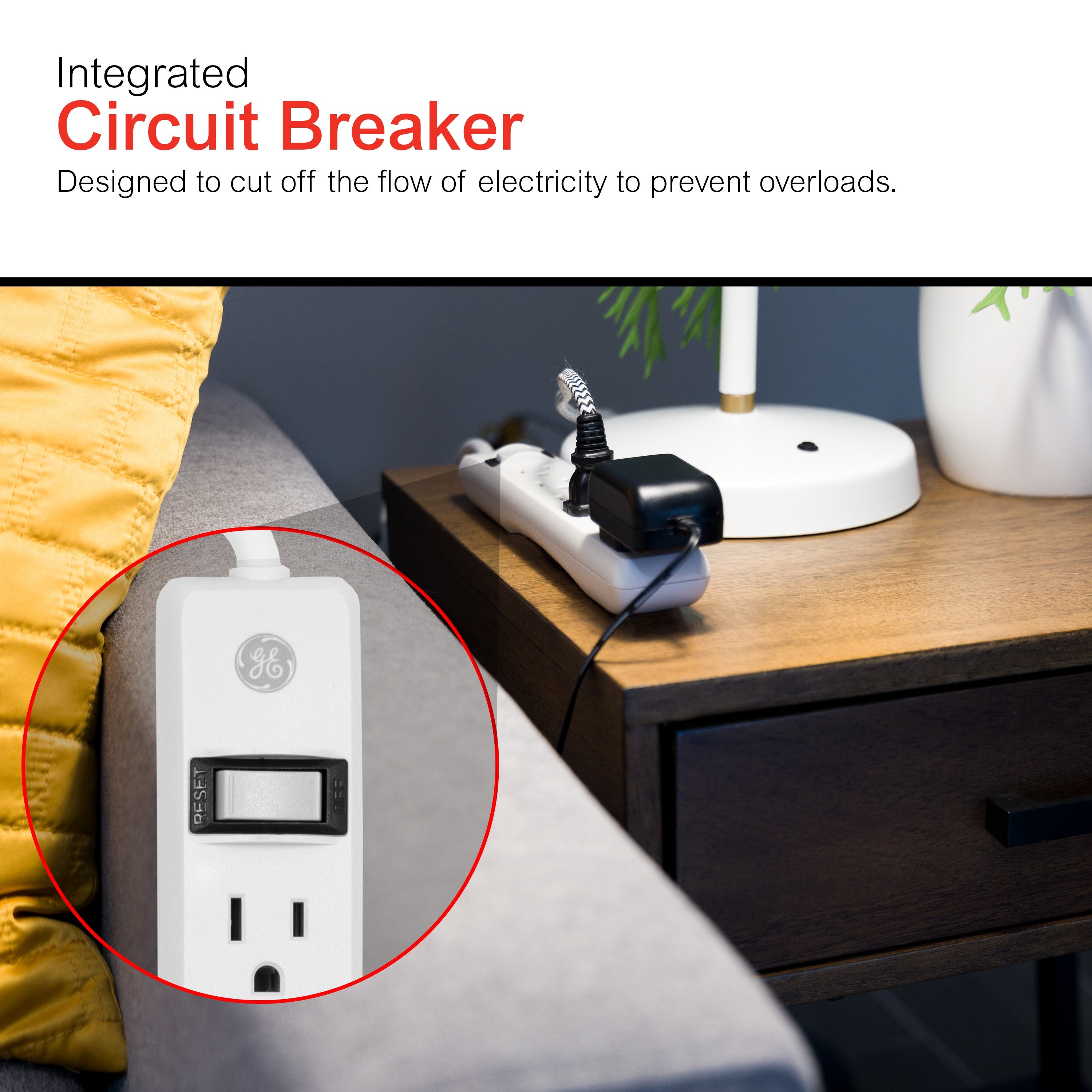 GE 6-Outlet 12ft. Power Strip, White