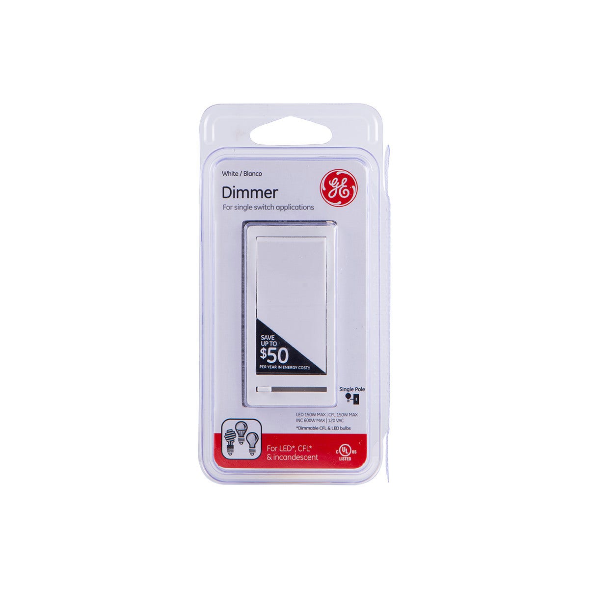 GE Rocker On/Off Dimmer, White