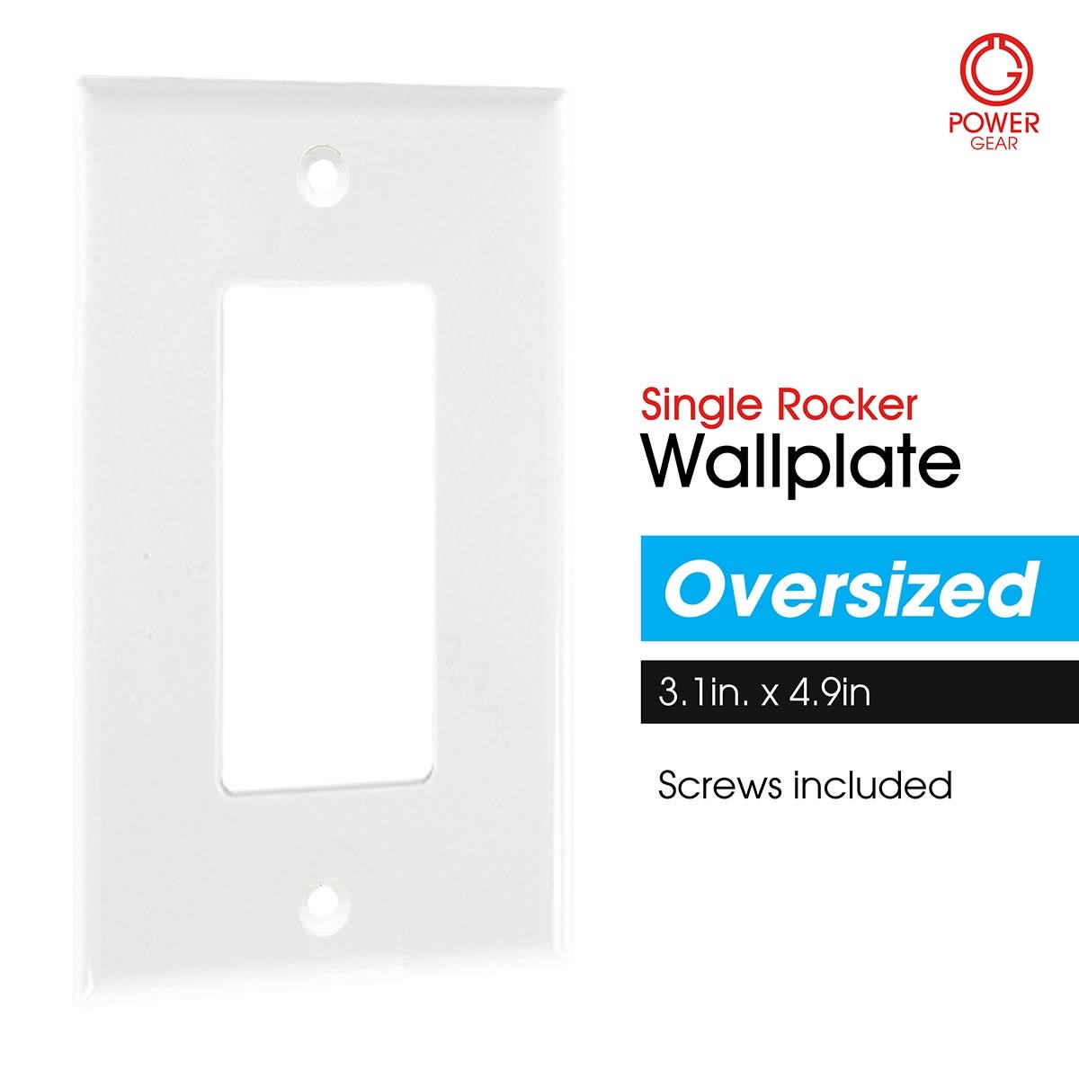 Power Gear Single Rocker Switch Oversized Wall Plate, White