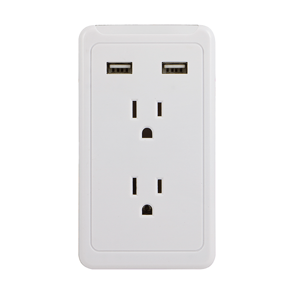 GE 2 USB + 2 AC Surge Protector with Eye Indicator Technology (White)