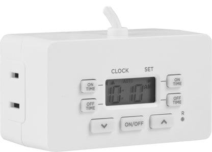 UltraPro Indoor Plug-In 2-Outlet Digital Timer with Push Button, White