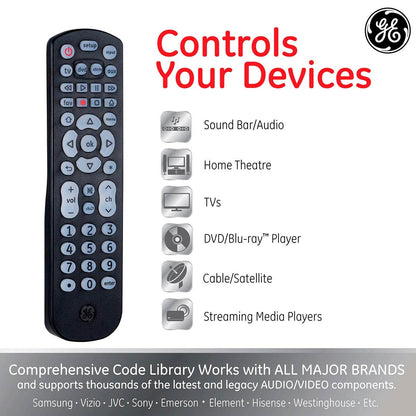 GE 4-Device Backlit Universal Remote, Black