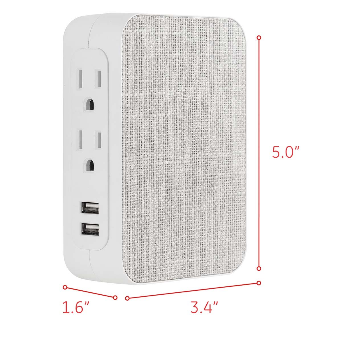 GE 5-Outlet 2-USB Fabric Surge Protector, Gray