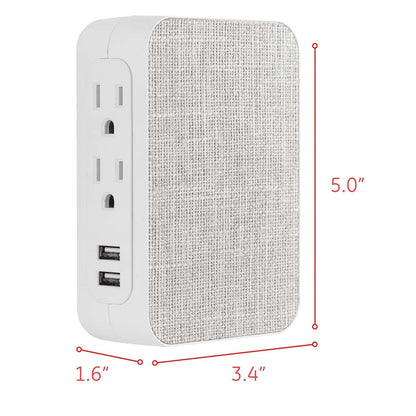 GE 5-Outlet 2-USB Fabric Surge Protector, Gray
